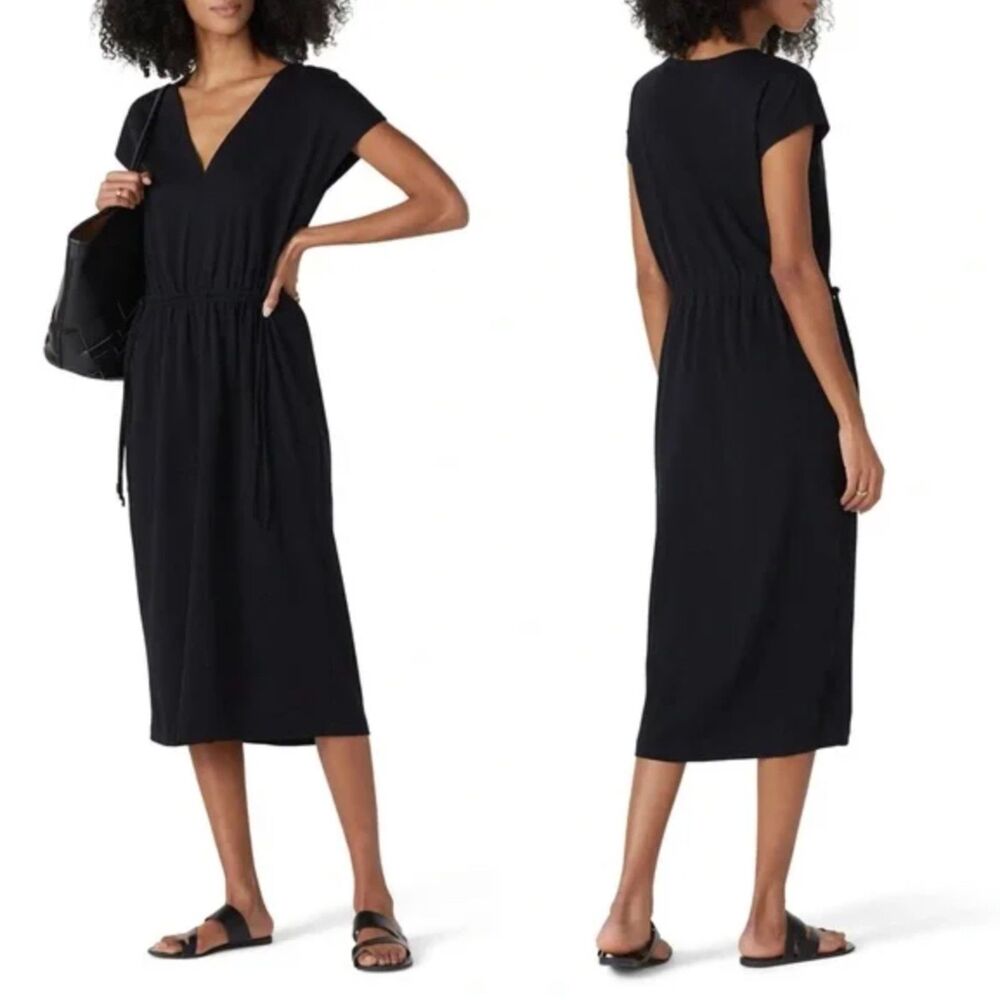 Vince Women's Popover Drawstring-Waist T-Shirt Dress in Black Small Pima Cotton